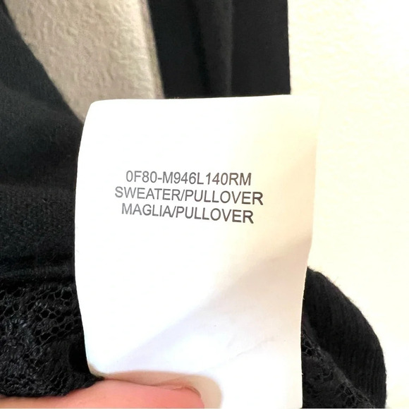 Elena Miro Color Black Lace Trim Wool Blend Cowl Neck Sweater in Black & Cream - Picture 4 of 14